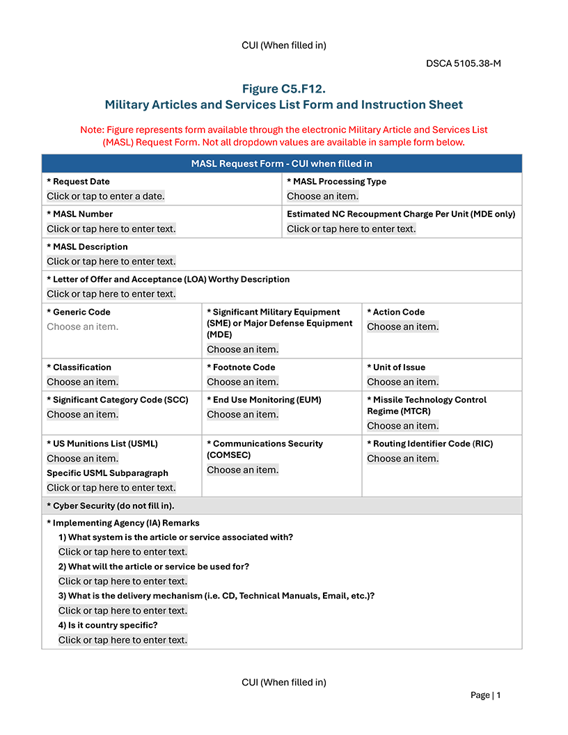 Figure C5.F12. Military Articles and Services List Form and Instruction Sheet